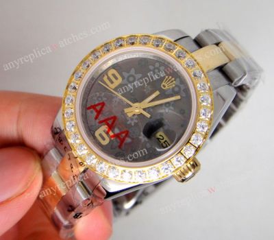 Replica ROLEX Datejust 2-Tone Gray Flower Diamond Ladies Watch